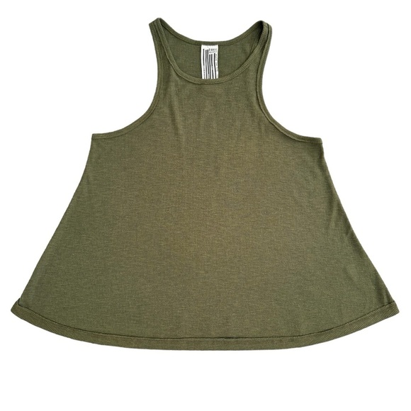 Free People racerback long beach tank top ribbed green flowy swing army Small - Picture 1 of 4